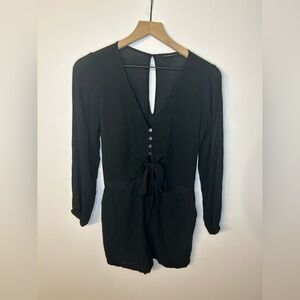 Abercrombie & Fitch Black Lined V Neck Long Sleeve Shorts Romper, Size Small